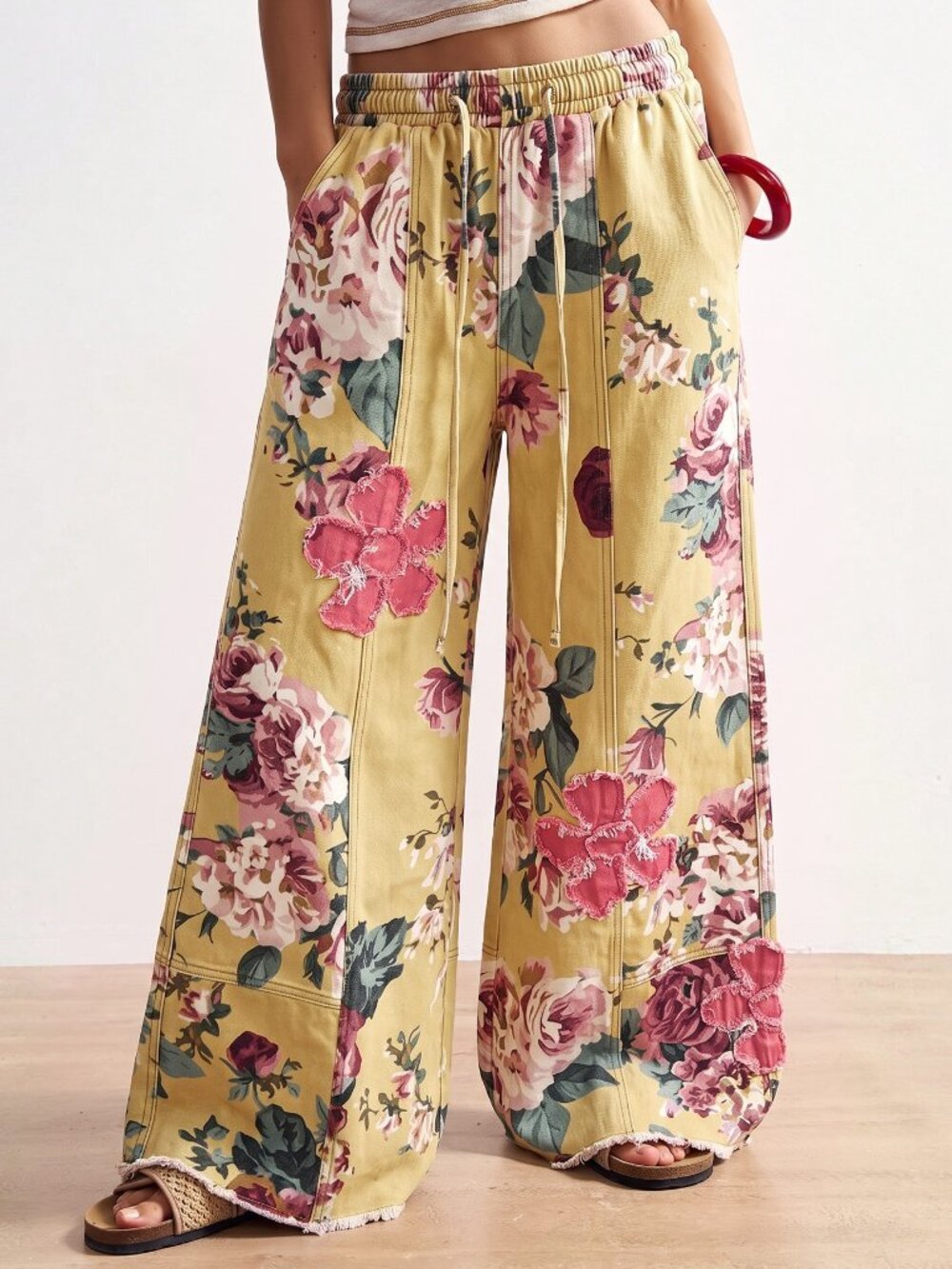 Multicolor Boho Women's Floral Print Wide Leg Pants